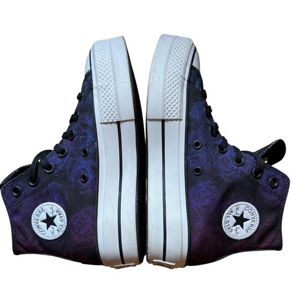 Converse Chuck Taylor All Star Black And Purple Watercolor Roses HiLift Sneakers - Picture 7 of 11